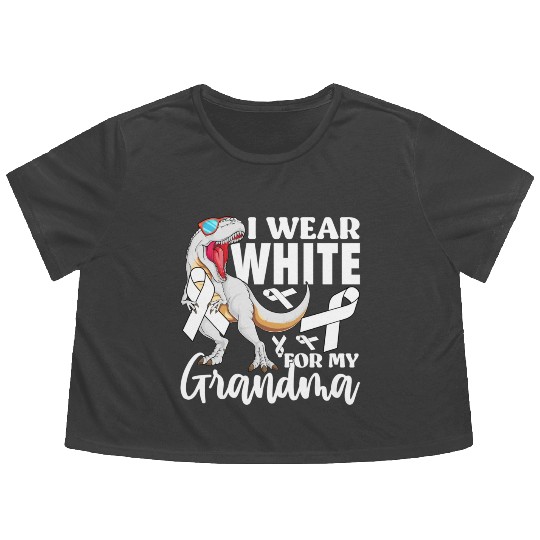 I Wear White For My Grandma Lung Cancer Awareness Flowy Cropped Tees