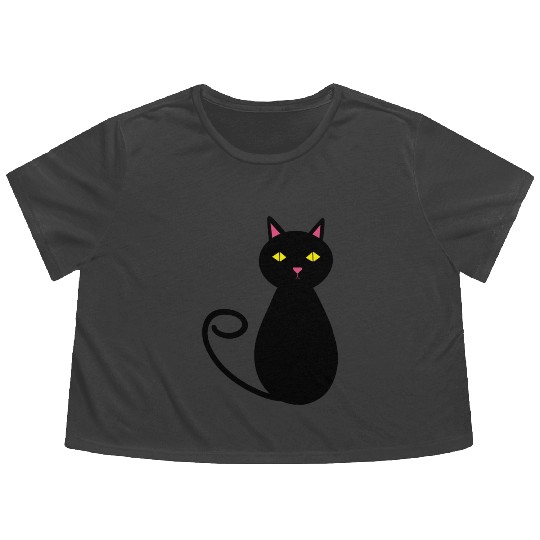 Black Cat Lady Cute Cat Lover Flowy Cropped Tees