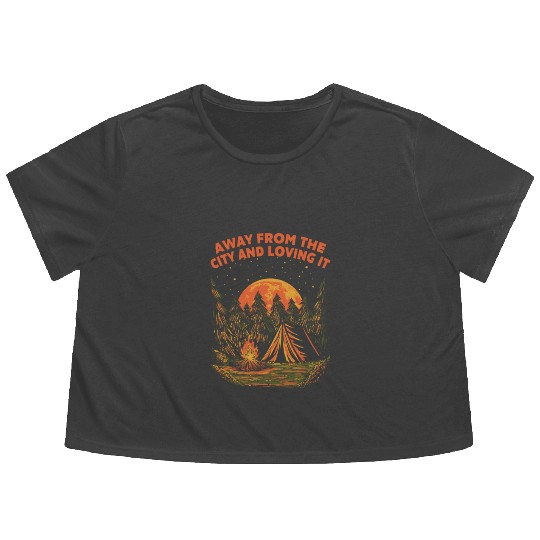 Away From the City Camping Wildlife Camper Outdoor Flowy Cropped Tees