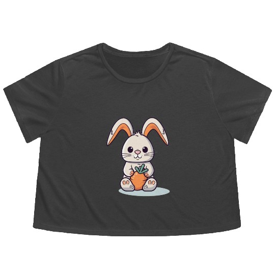 Cute Little Bunny Glasses Rabbit Kids Easter Day Flowy Cropped Tees
