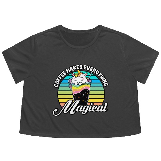 Pink Magical Unicorn Caffeine Coffee Lover Flowy Cropped Tees