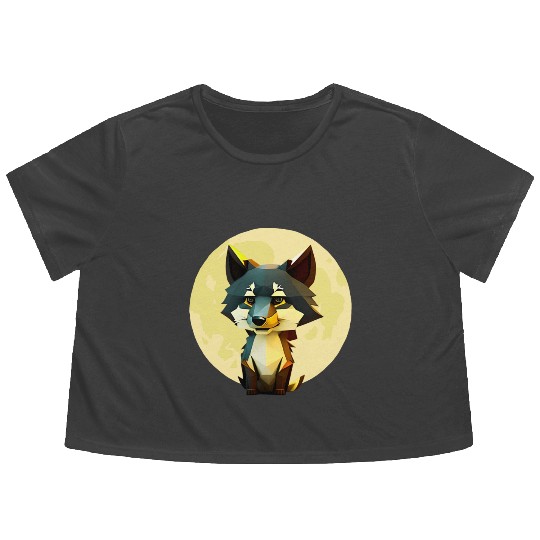Wolf howling at the moon graphic Flowy Cropped Tees