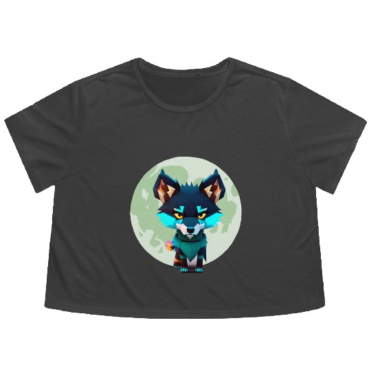 Cute Wolf Moon Graphic Flowy Cropped Tees