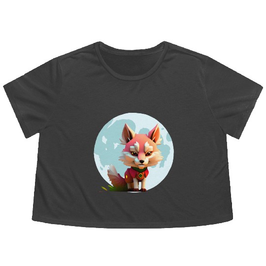 Wolf howling at the moon graphic Flowy Cropped Tees