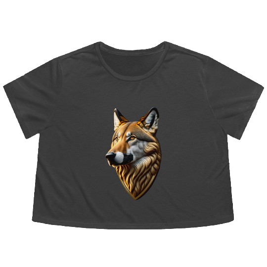 Brown Wolf Graphic Flowy Cropped Tees