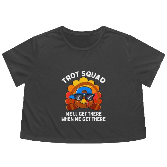 Turkey Trot Squad Funny Thanksgiving Running Costu Flowy Cropped Tees