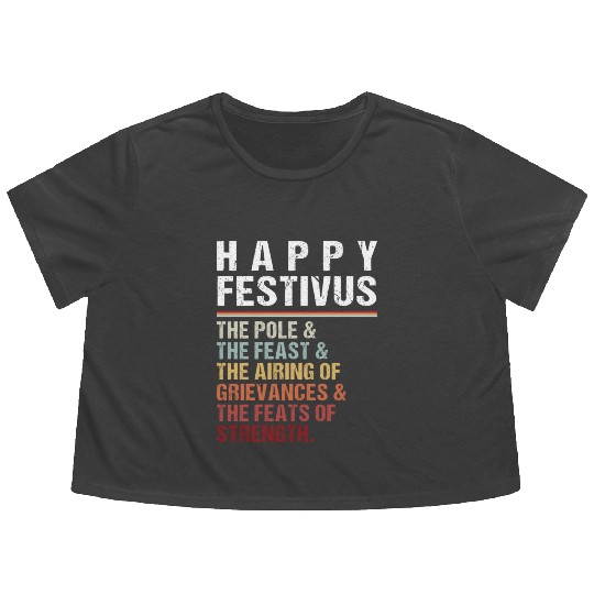 Happy Festivus Christmas Holiday Retro Vintage Flowy Cropped Tees