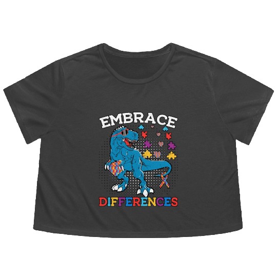 Embrace Differences Funny Dinosaur Autism Flowy Cropped Tees