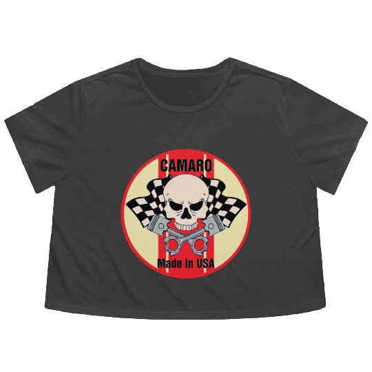 Camaro Made in USA skull & pistons Flowy Cropped Tees