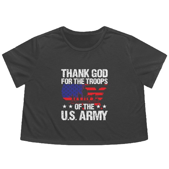 Soldier thank god for troops of us army military Flowy Cropped Tees
