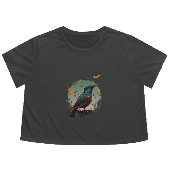 Nature Lovers - Charming Hummingbird Flowy Cropped Tees