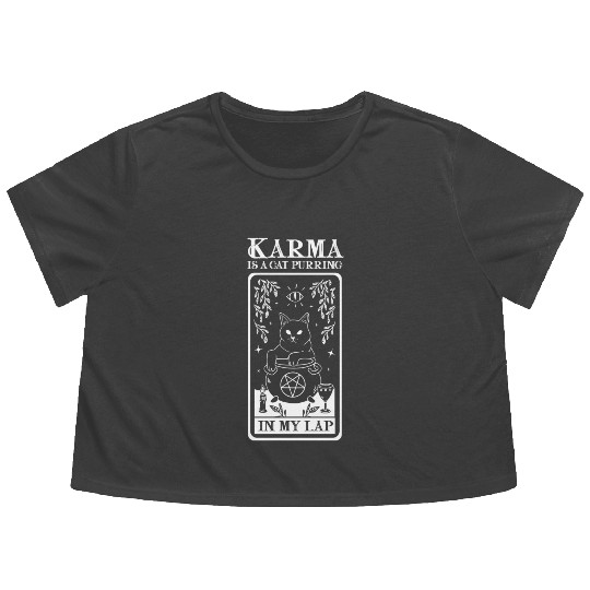 Karma is a Cat Purring in My Lap Witchcraft Tarot Flowy Cropped Tees