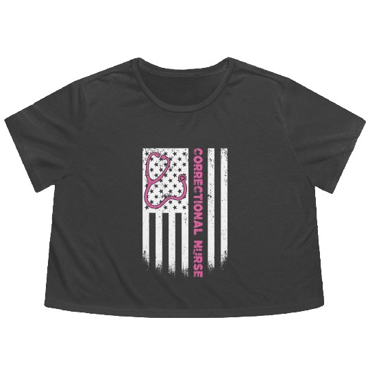 Correctional Nurse American flag US Stethoscope Flowy Cropped Tees