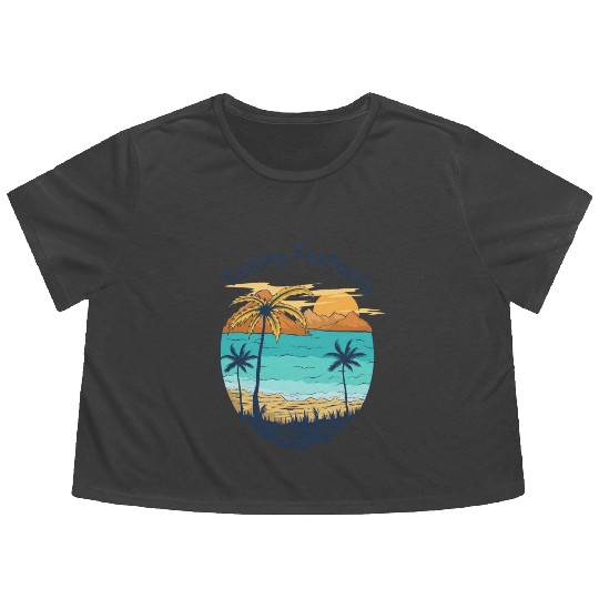Feelin Fantastic Beach Palm Trees Summer Vacation Flowy Cropped Tees