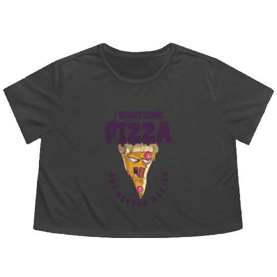 Halloween Pizza Monster Scary Pizza Lover Food Flowy Cropped Tees