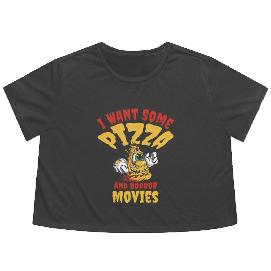 Halloween Pizza Monster Scary Pizza Lover Food Flowy Cropped Tees