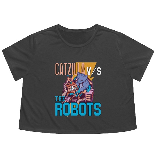 Catzilla Versus Robot Flowy Cropped Tees