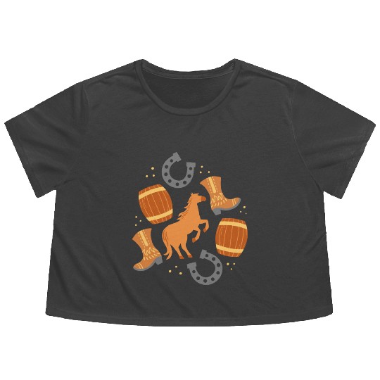 Cowboy Horse Riding Barrel Racing Flowy Cropped Tees