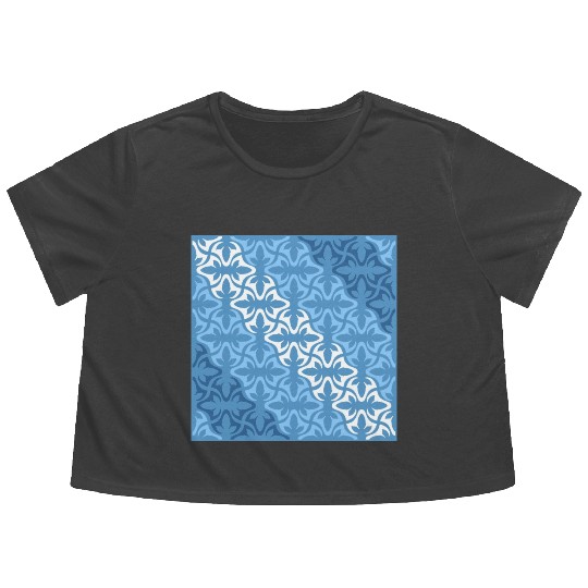 Neo Retro Floral Motifs Sanur OCEAN BLUE Flowy Cropped Tees