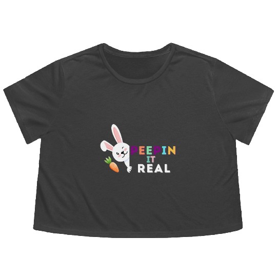 Peepin it real happy easter rabbit sunday Flowy Cropped Tees