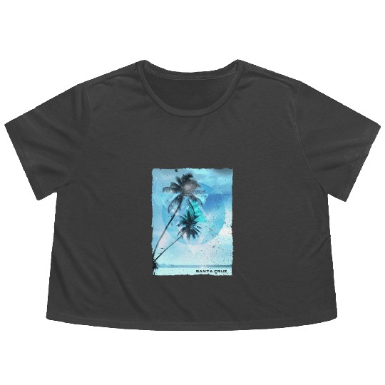 Artistic Santa Cruz California Palm Tree Vacation Flowy Cropped Tees