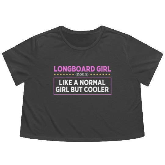 Skateboarding Skater Funny Longboard Girl Flowy Cropped Tees