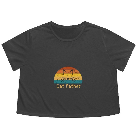 Cat Father Funny Cat or Kitten Face Graphic Print Flowy Cropped Tees