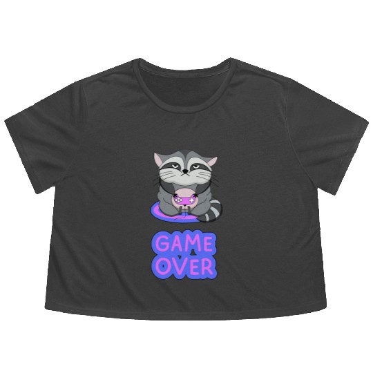 Game Over fat wicked raccoon playing on a console Flowy Cropped Tees