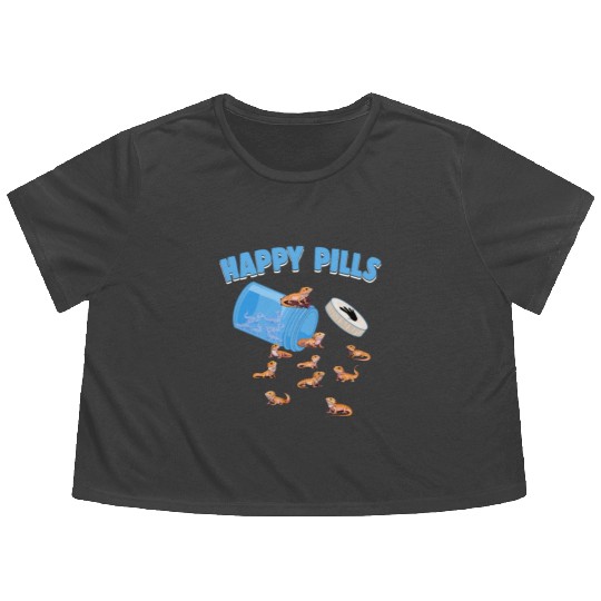 Happy Pills Lizards Funny Bearded Dragon Lovers Flowy Cropped Tees