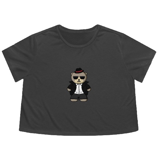 Kawaii Gangster Bear with Black Sunglasses Flowy Cropped Tees