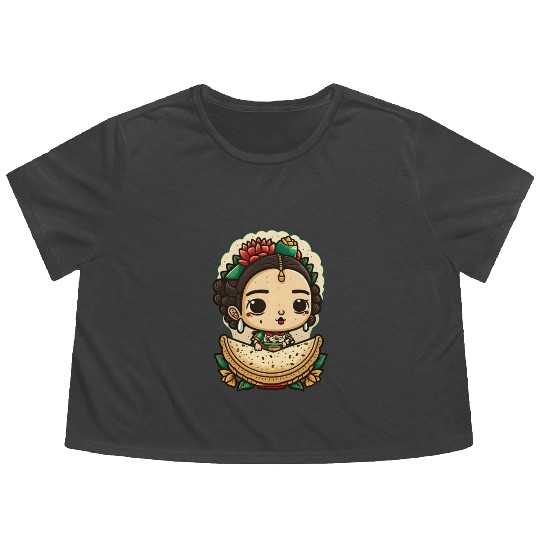 Frida Kahlo & Tacos Cinco De Mayo Mexican Fiesta Flowy Cropped Tees