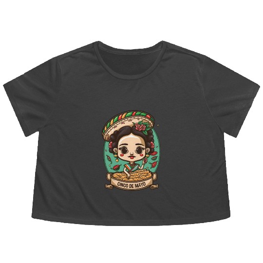 Frida Kahlo & Tacos Funny Cinco De Mayo Mexican Flowy Cropped Tees