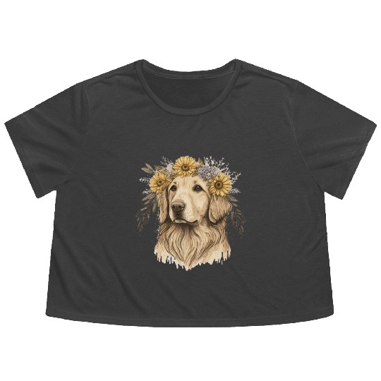 Golden Retriever Flower Crown Pet Dog Breed Floral Flowy Cropped Tees