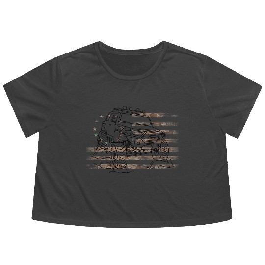 Adventure 101 FJ cruiser Camo US Flag 4wd Overland Flowy Cropped Tees