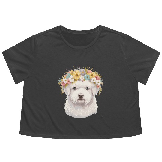 Cute Bichon Frise Flower Crown Pet Dog Breed Flora Flowy Cropped Tees