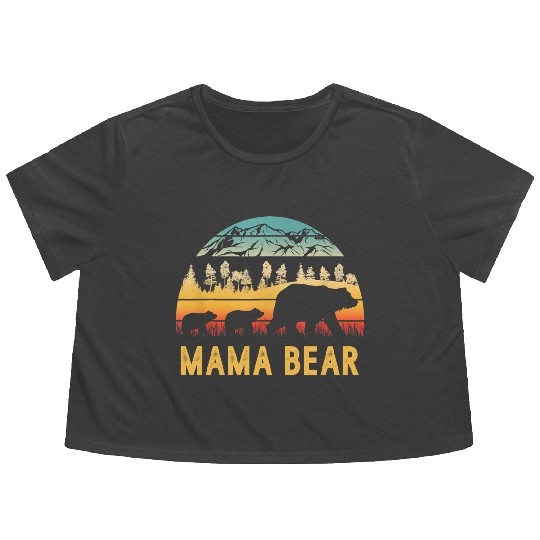 Mama Bear with 2 Cubs Retro Mountains Mother's day Flowy Cropped Tees