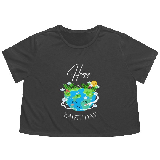 Green and Blue Happy Earth Day Flowy Cropped Tees