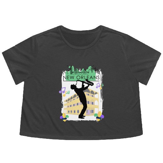 Mardi Gras New Orleans Louisiana City Jazz Music Flowy Cropped Tees