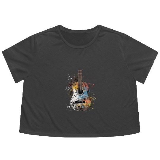 Guitar Player Guitarist Musical Notes Band Music Flowy Cropped Tees