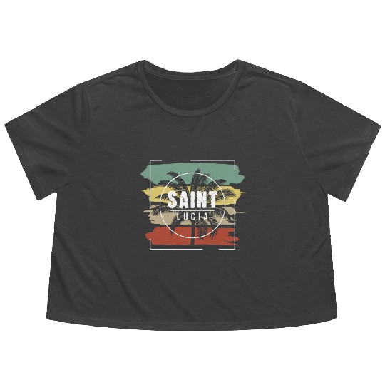 Saint Lucia Artistic Palm Tree Retro Flowy Cropped Tees
