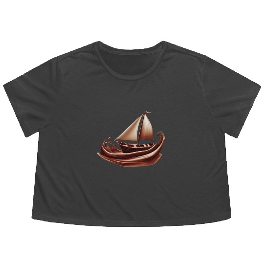 Sailing Sailing Ship on Chocolate Sea Flowy Cropped Tees