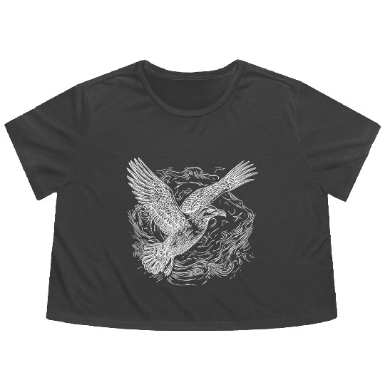 Flying Seagull Over The Sea Flowy Cropped Tees