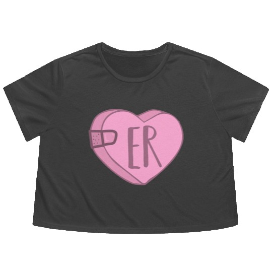 Cute ER Nurse Candy Heart for Valentines Day Scrub Flowy Cropped Tees