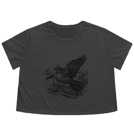 Elegant Flying Seagull Over The Water Flowy Cropped Tees