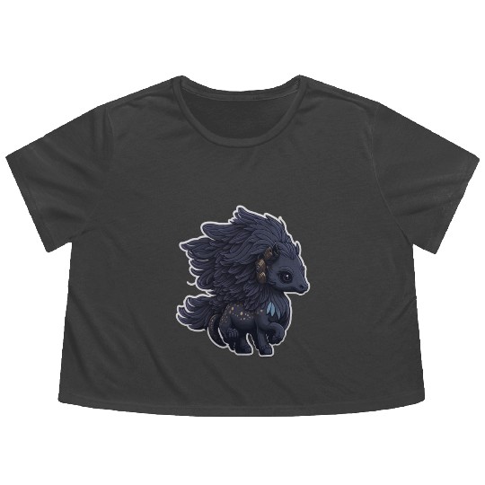 Midnight Flight of the Majestic Black Pegasus Flowy Cropped Tees