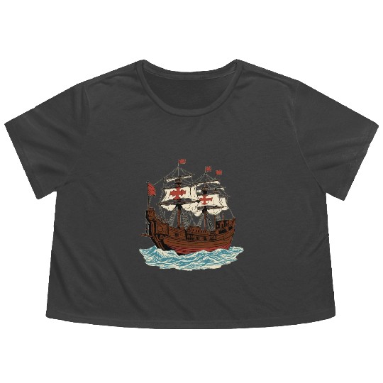 Columbus Day 1492 Ship Flowy Cropped Tees