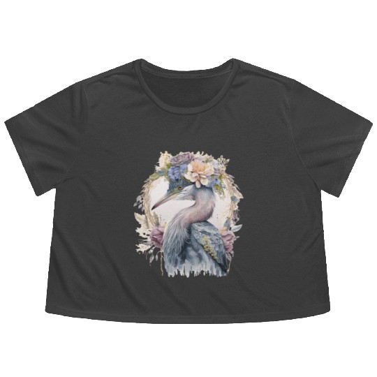 Watercolor Heron Freshwater Bird Watching Flower C Flowy Cropped Tees