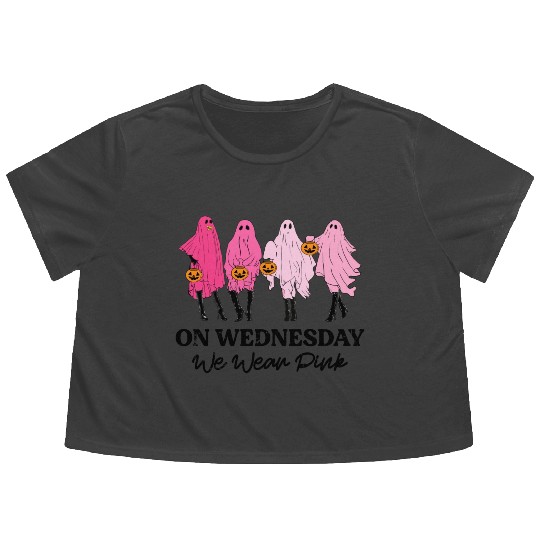 Breast Cancer On Wednesday We Wear Pink Halloween Flowy Cropped Tees