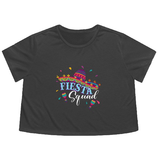 Fiesta Squad Cinco De Mayo Mexican Sombrero Family Flowy Cropped Tees