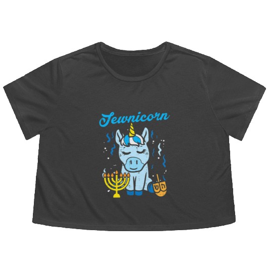 Jewnicorn Jew Unicorn Cute Hanukkah Pajamas Flowy Cropped Tees